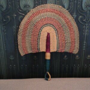 vintage seagrass wicker fan wall decor